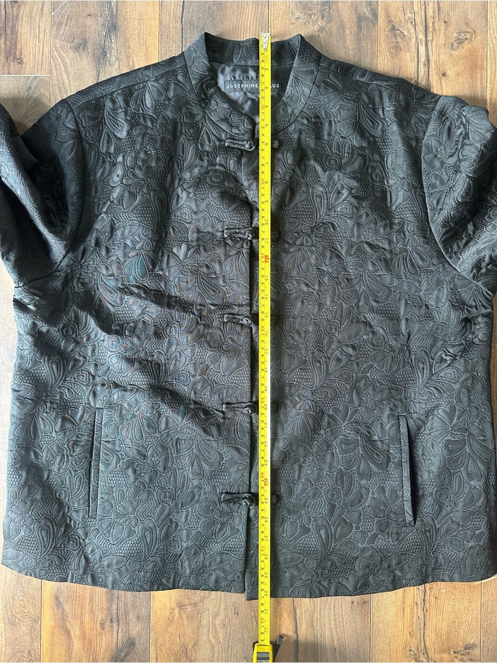 Josephine Chaus Black Silk Blend Mandarin Jacket Frog Closure Oversized - Picture 9 of 10